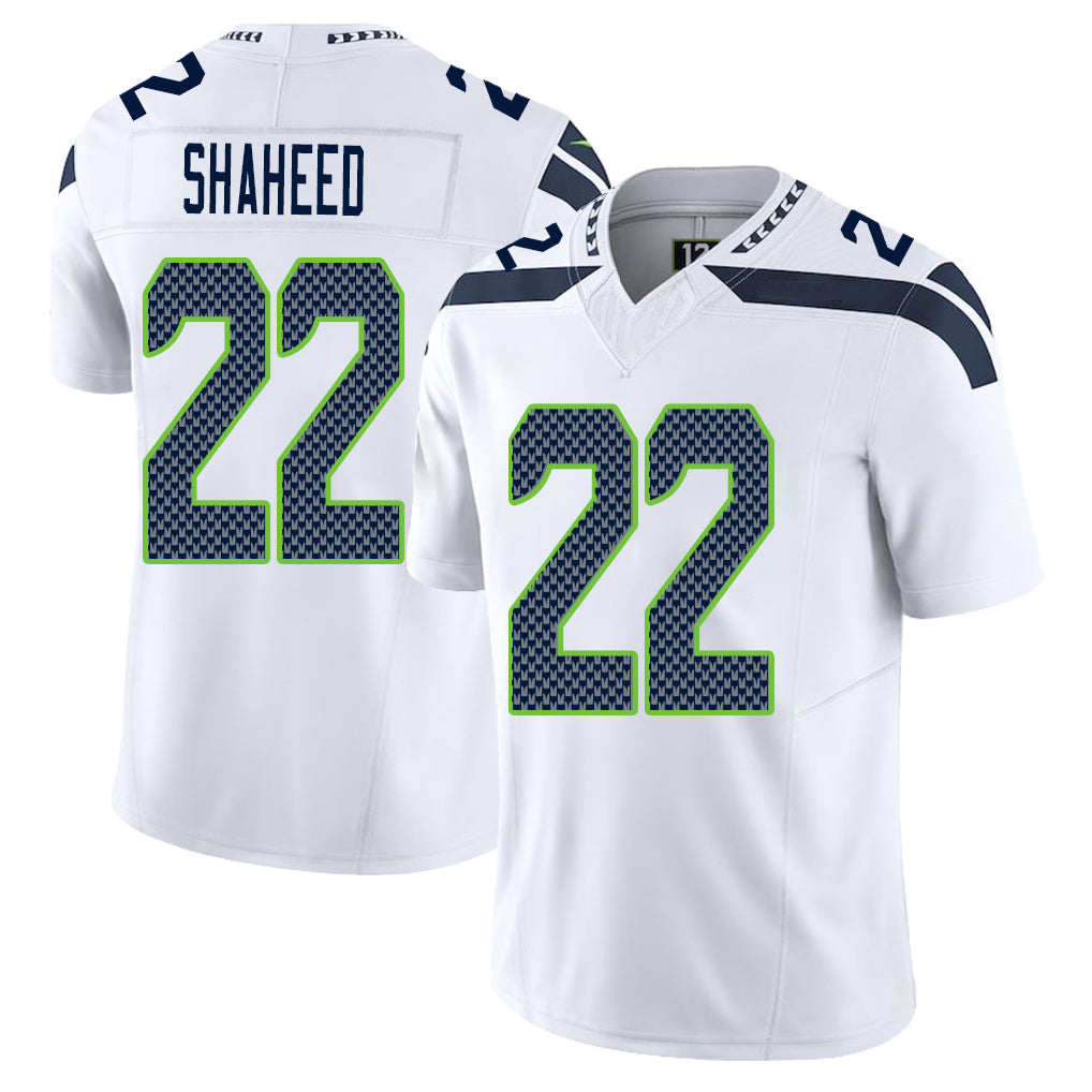 Seattle #22 Shaheed Player Football V Neck Short Sleeve White Jersey Rashid For Men Youth Women Gift