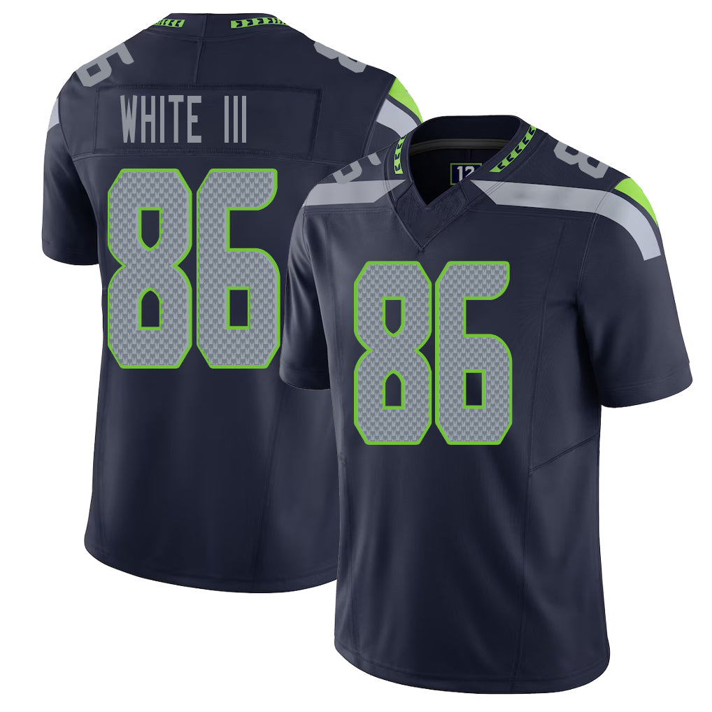 Seattle #86 White III Player Football V Neck Short Sleeve Navy Jersey Ricky For Men Youth Women Gift
