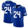 Seattle #24 Thomas Player Football V Neck Short Sleeve Royal Jersey Rodney For Men Youth Women Gift