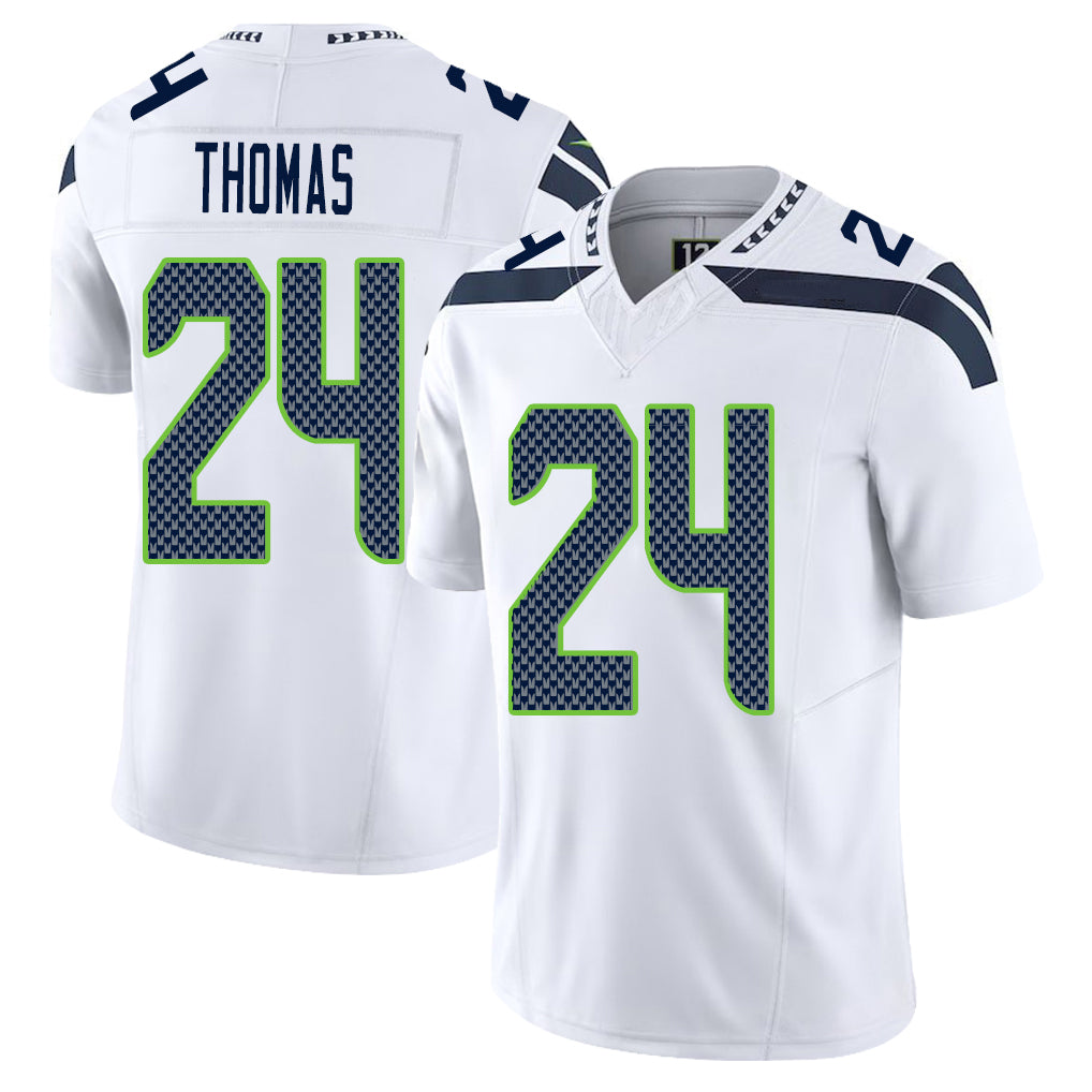 Seattle #24 Thomas Player Football V Neck Short Sleeve White Jersey Rodney For Men Youth Women Gift