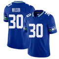 Seattle #30 Wilson Player Football V Neck Short Sleeve Royal Jersey Russell For Men Youth Women Gift