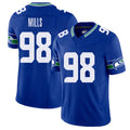 Seattle #98 Mills Player Football V Neck Short Sleeve Royal Jersey Rylie For Men Youth Women Gift