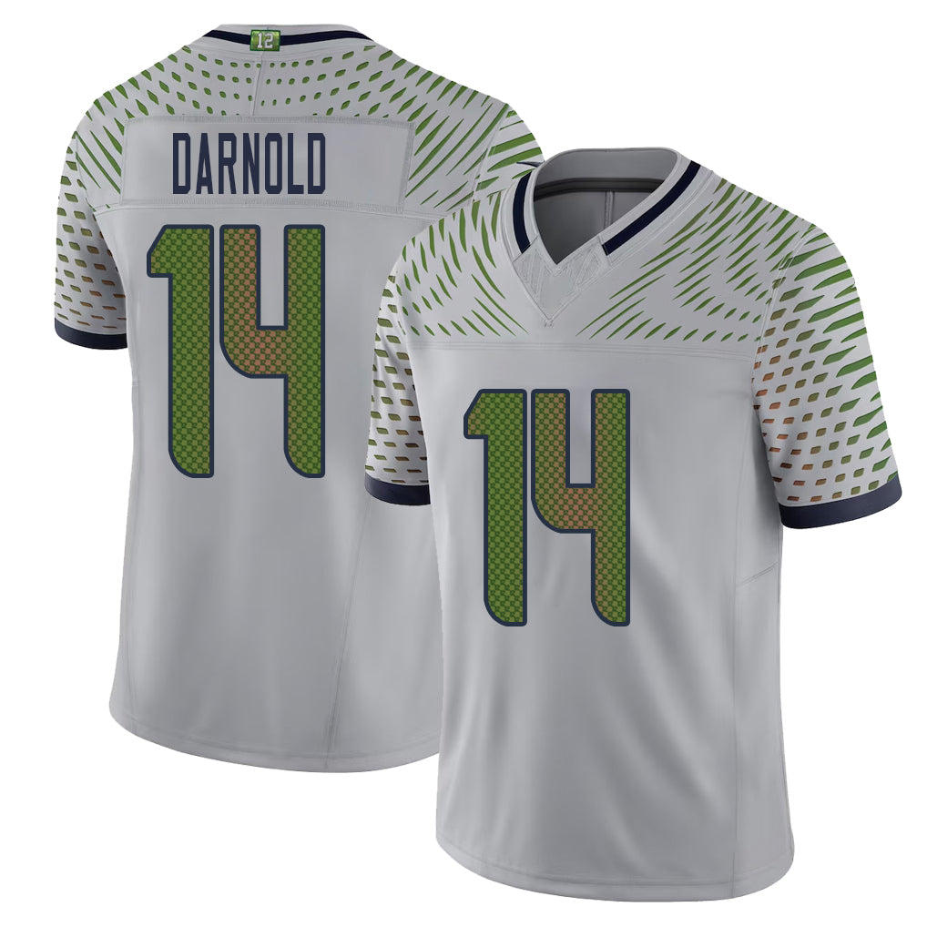 Seattle #14 Darnold Player Football V Neck Short Sleeve Gray Jersey Sam For Men Youth Women Gift