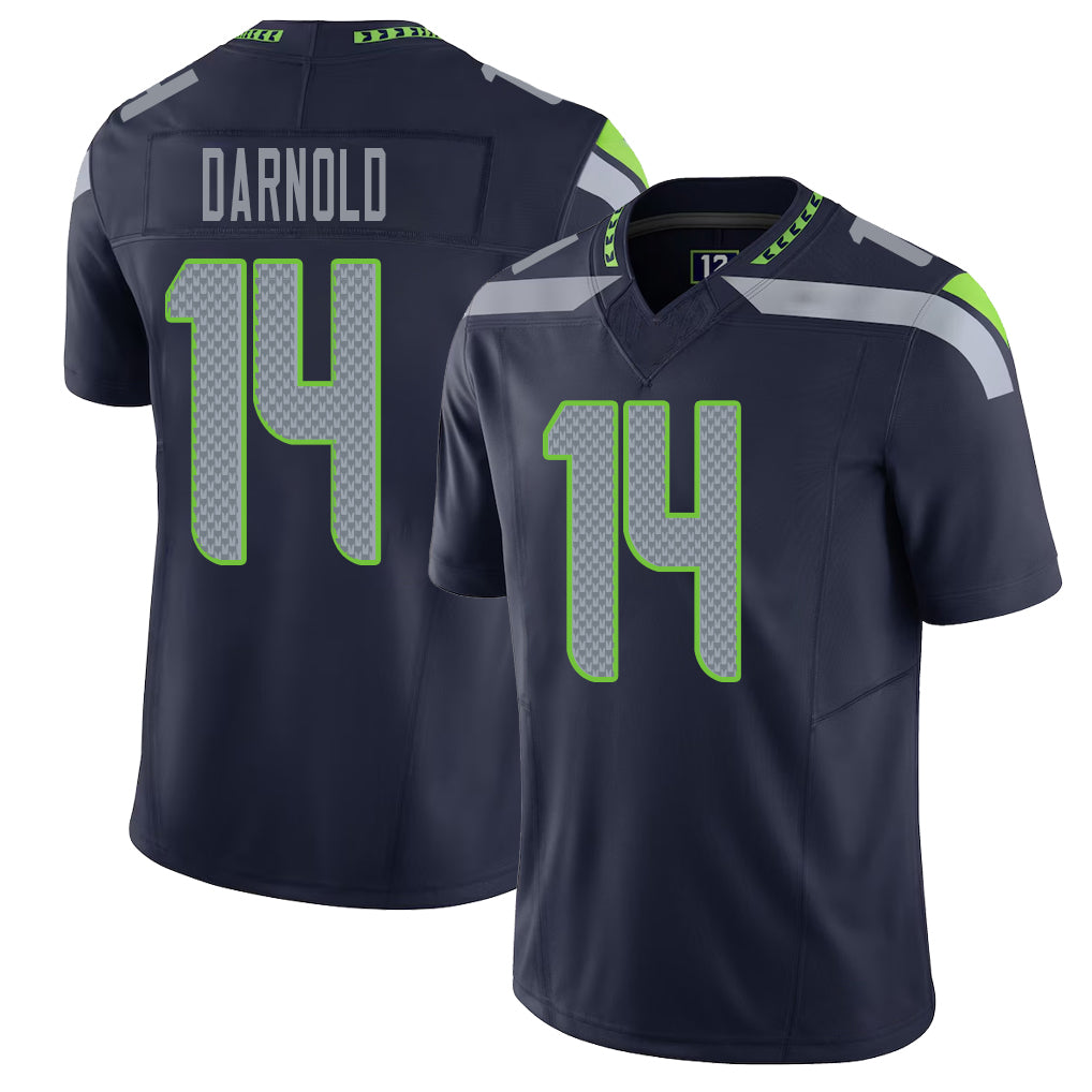 Seattle #14 Darnold Player Football V Neck Short Sleeve Navy Jersey Sam For Men Youth Women Gift