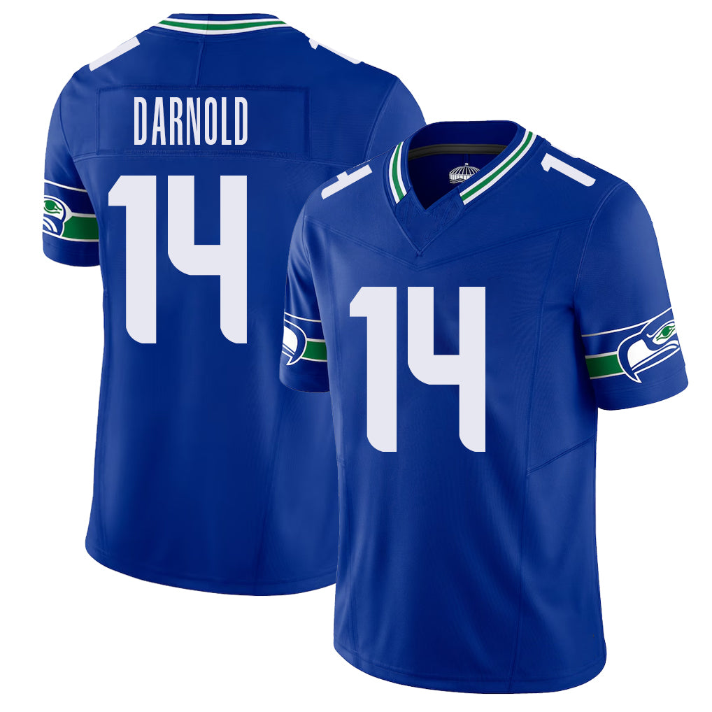 Seattle #14 Darnold Player Football V Neck Short Sleeve Royal Jersey Sam For Men Youth Women Gift