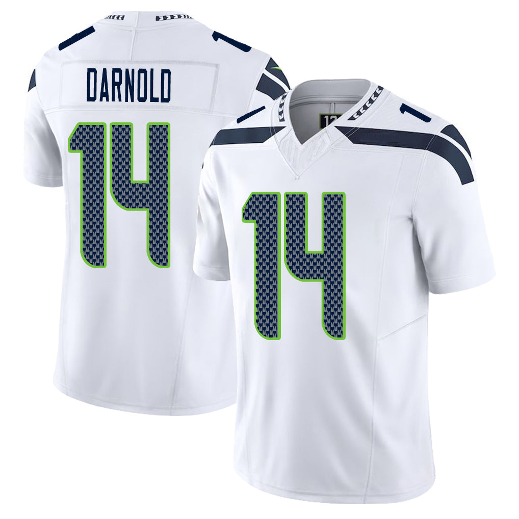 Seattle #14 Darnold Player Football V Neck Short Sleeve White Jersey Sam For Men Youth Women Gift