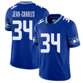 Seattle #34 Jean-Charles Player Football V Neck Short Sleeve Royal Jersey Shemar For Men Youth Women Gift