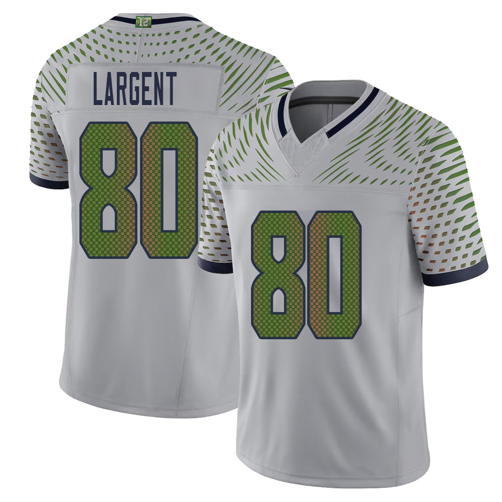 Seattle #80 Largent Player Football V Neck Short Sleeve Gray Jersey Steve For Men Youth Women Gift
