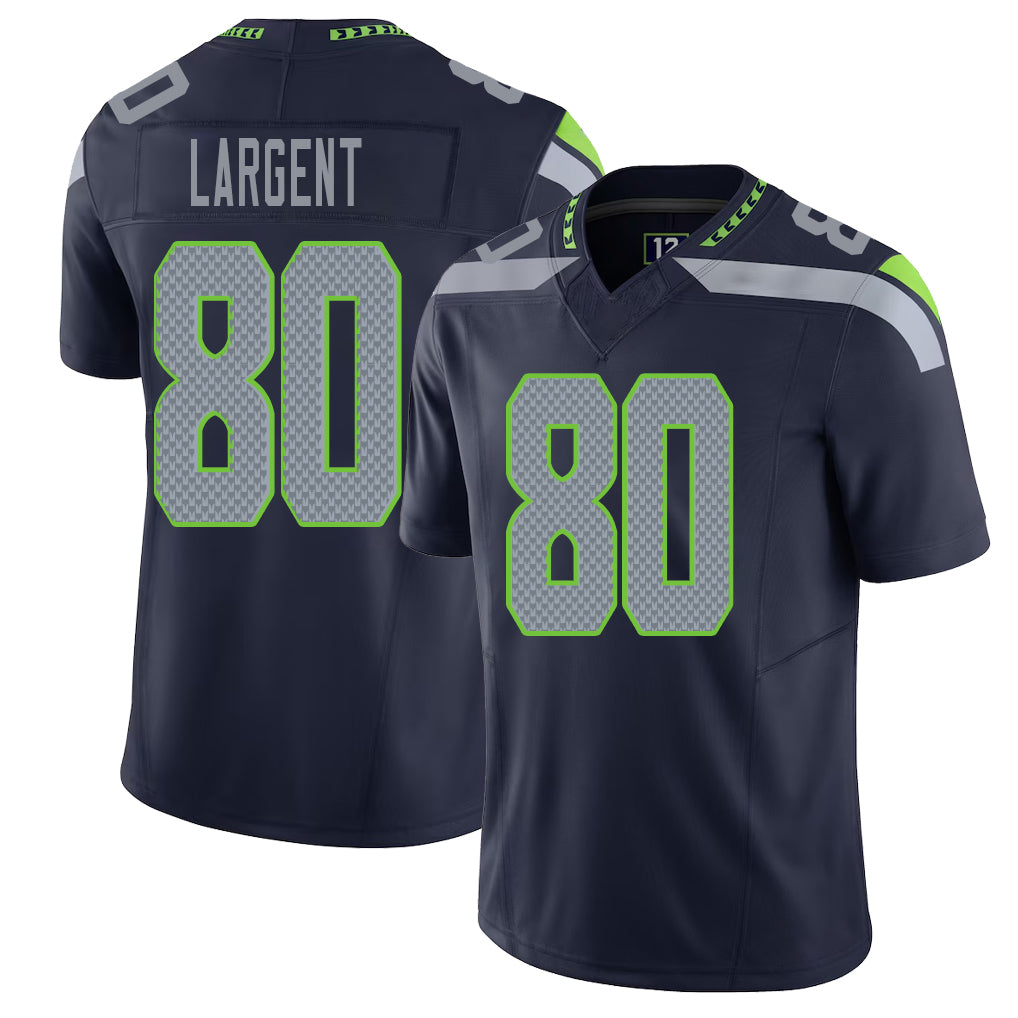 Seattle #80 Largent Player Football V Neck Short Sleeve Navy Jersey Steve For Men Youth Women Gift