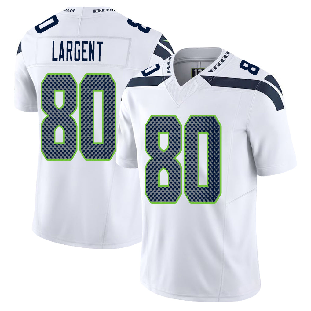 Seattle #80 Largent Player Football V Neck Short Sleeve White Jersey Steve For Men Youth Women Gift