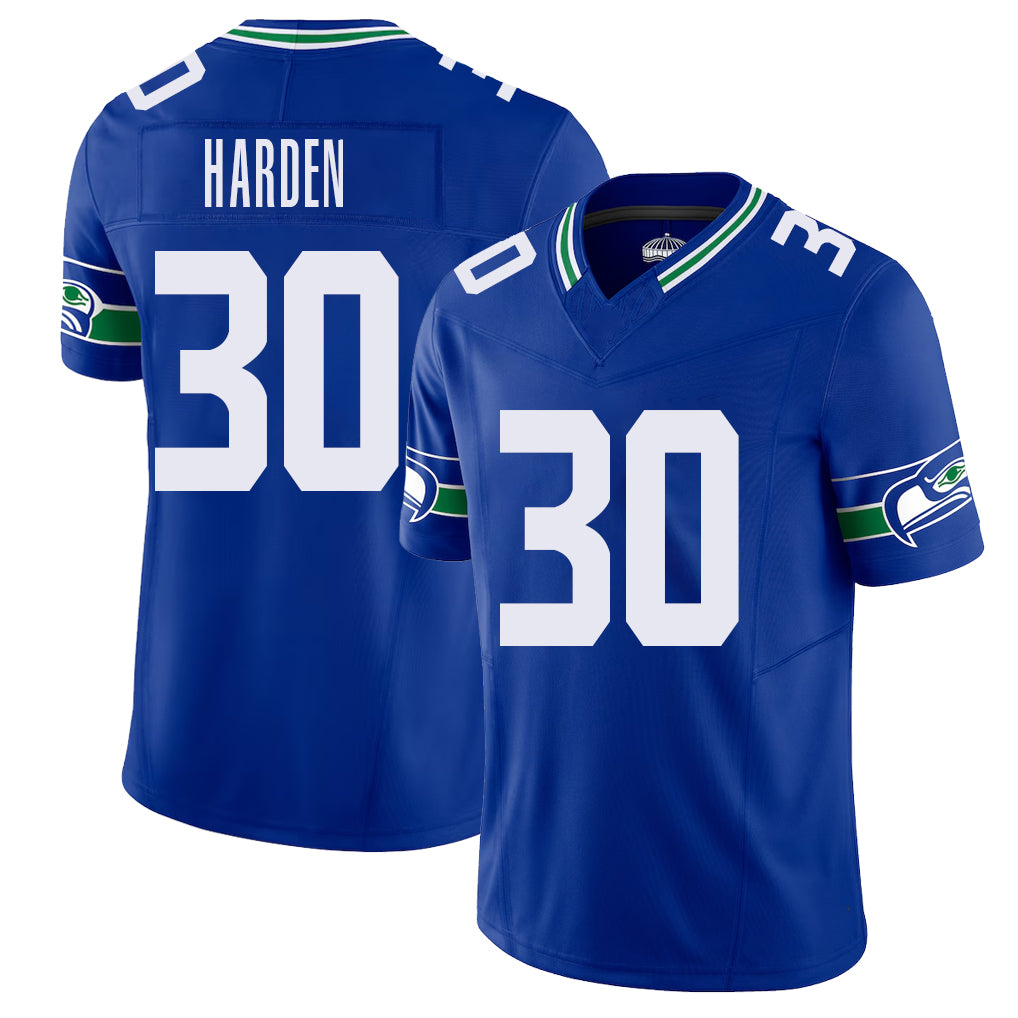 Seattle #30 Harden Player Football V Neck Short Sleeve Royal Jersey TJ For Men Youth Women Gift