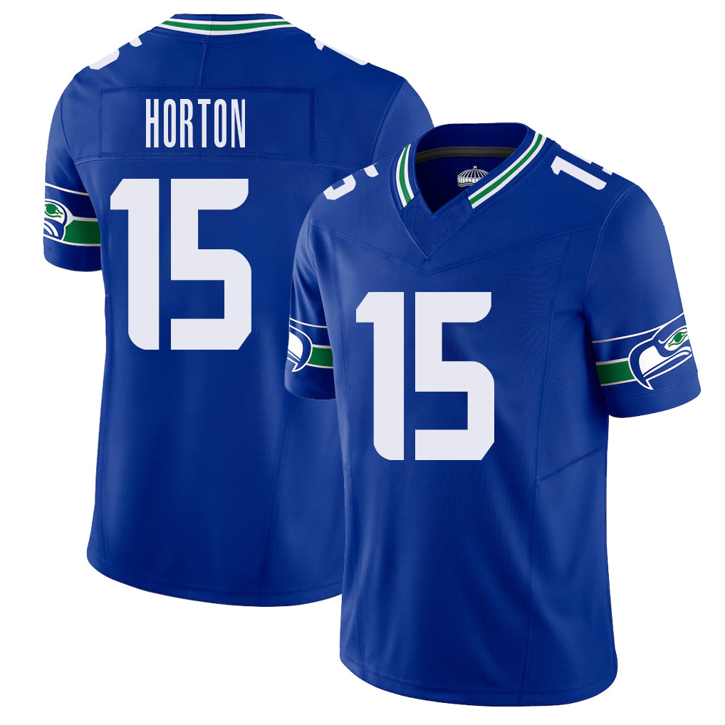 Seattle #15 Horton Player Football V Neck Short Sleeve Royal Jersey Tory For Men Youth Women Gift