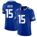 Seattle #15 Horton Player Football V Neck Short Sleeve Royal Jersey Tory For Men Youth Women Gift