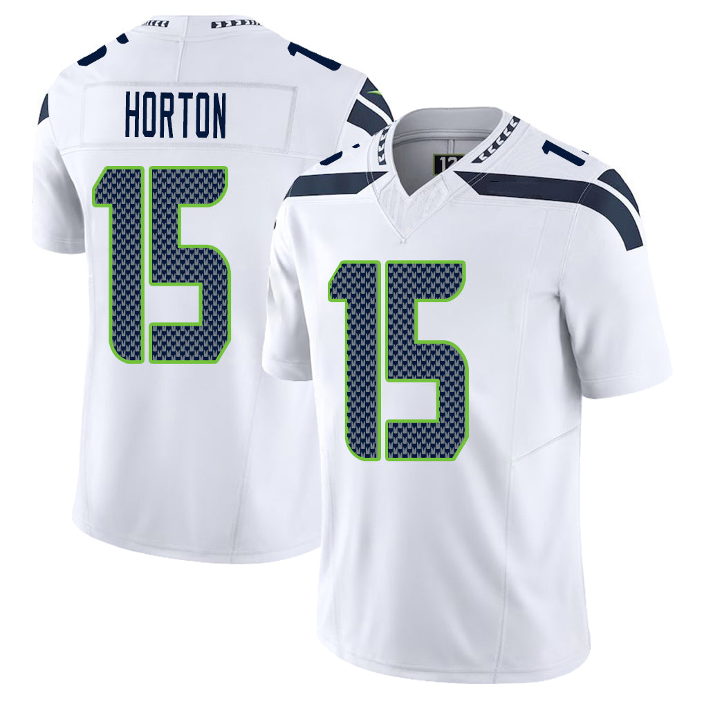 Seattle #15 Horton Player Football V Neck Short Sleeve White Jersey Tory For Men Youth Women Gift
