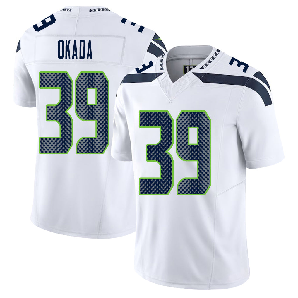 Seattle #39 Okada Player Football V Neck Short Sleeve White Jersey Ty For Men Youth Women Gift