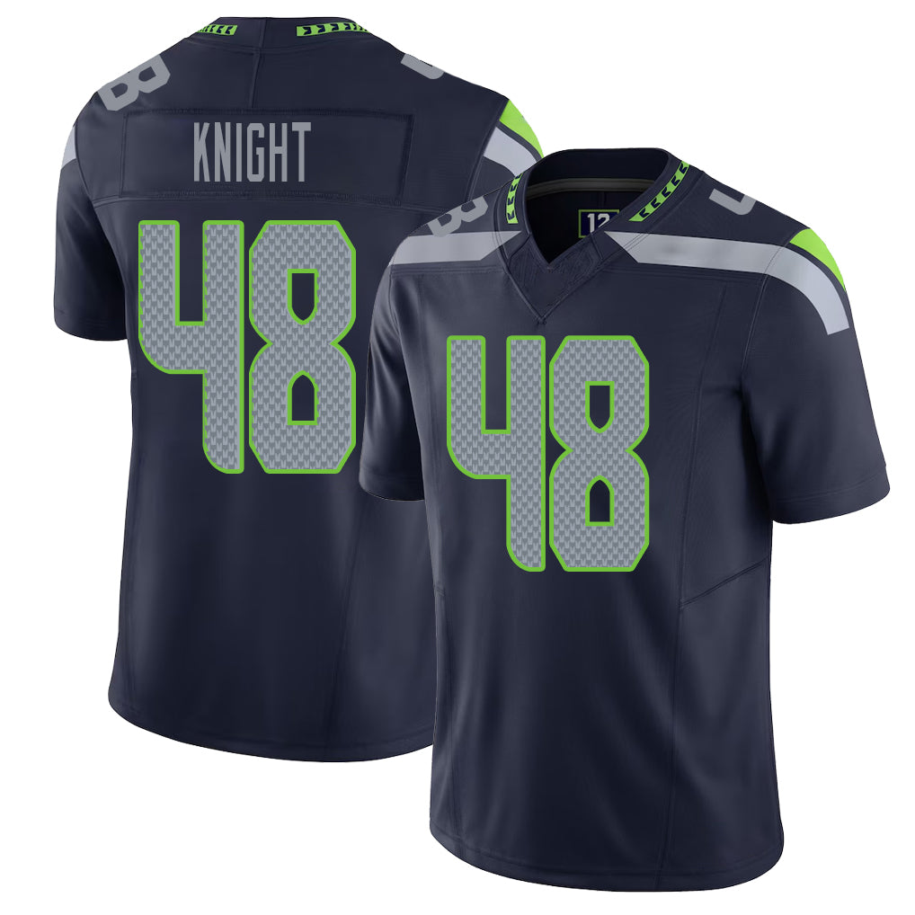 Seattle #48 Knight Player Football V Neck Short Sleeve Navy Jersey Tyrice For Men Youth Women Gift