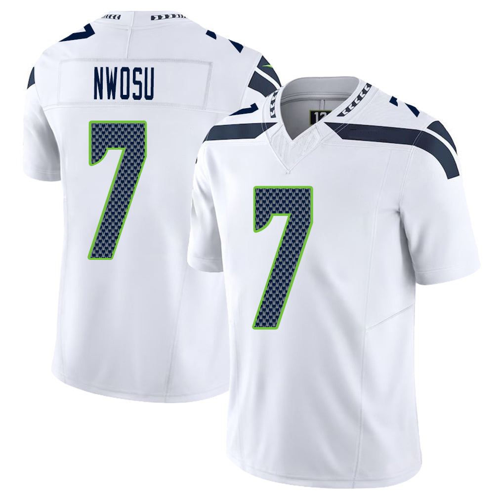 Seattle #7 Nwosu Player Football V Neck Short Sleeve White Jersey Uchenna For Men Youth Women Gift