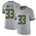 Seattle #33 Jones Jr. Player Football V Neck Short Sleeve Gray Jersey Velus For Men Youth Women Gift