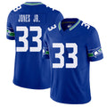 Seattle #33 Jones Jr. Player Football V Neck Short Sleeve Royal Jersey Velus For Men Youth Women Gift