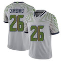 Seattle #26 Charbonnet Player Football V Neck Short Sleeve Gray Jersey Zach For Men Youth Women Gift