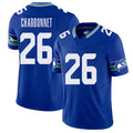Seattle #26 Charbonnet Player Football V Neck Short Sleeve Royal Jersey Zach For Men Youth Women Gift
