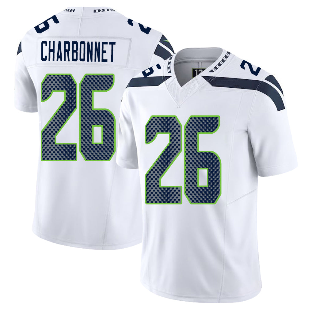Seattle #26 Charbonnet Player Football V Neck Short Sleeve White Jersey Zach For Men Youth Women Gift