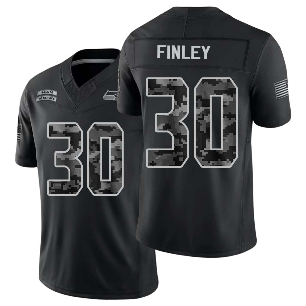 Seattle #30 Finley Player Football V Neck Short Sleeve black Jersey AJ For Men Youth Women Gift