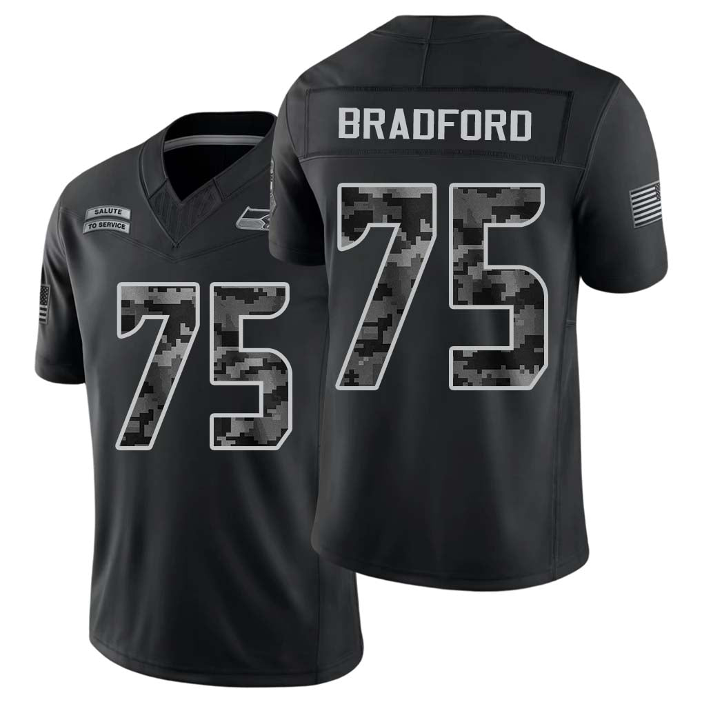 Seattle #75 Bradford Player Football V Neck Short Sleeve black Jersey Anthony For Men Youth Women Gift