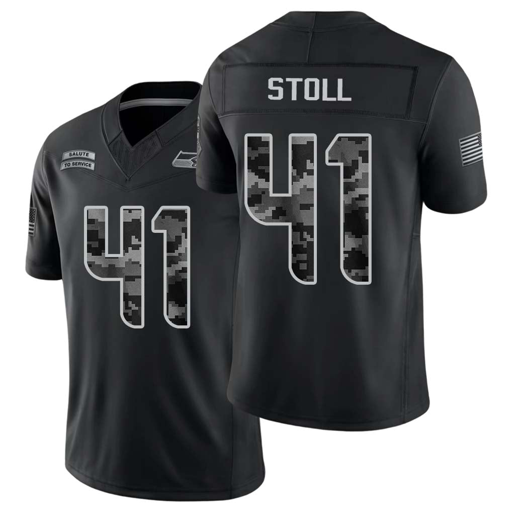 Seattle #41 Stoll Player Football V Neck Short Sleeve black Jersey Chris For Men Youth Women Gift