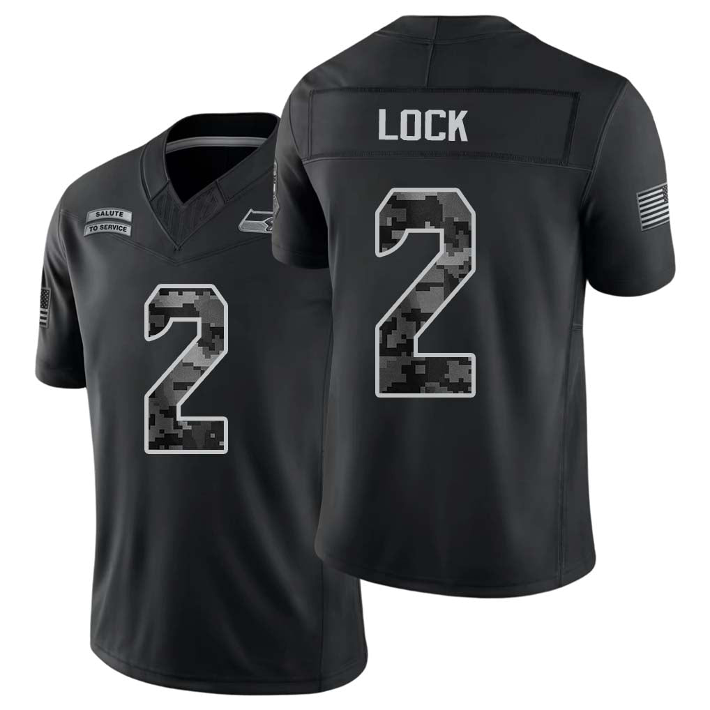 Seattle #2 Lock Player Football V Neck Short Sleeve black Jersey Drew For Men Youth Women Gift