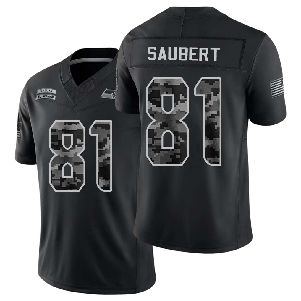 Seattle #81 Saubert Player Football V Neck Short Sleeve black Jersey Eric For Men Youth Women Gift
