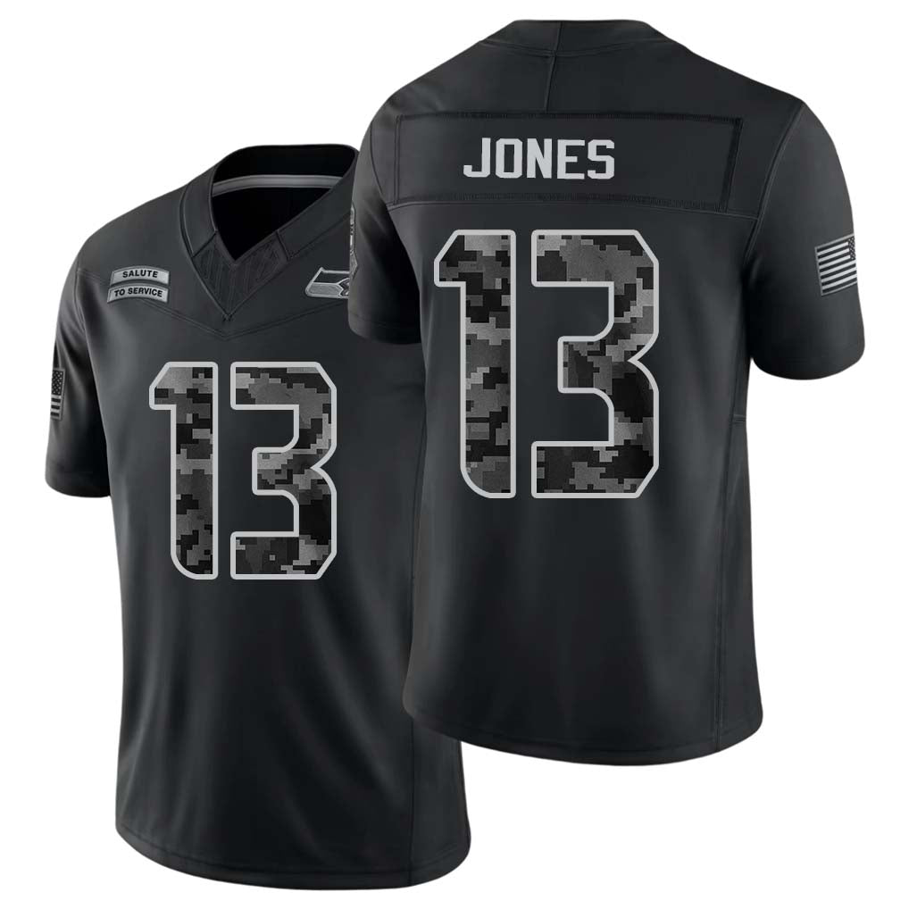 Seattle #13 Jones Player Football V Neck Short Sleeve black Jersey Ernest For Men Youth Women Gift