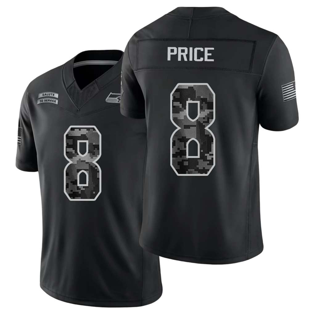 Seattle #8 Price Player Football V Neck Short Sleeve black Jersey Jadarian For Men Youth Women Gift