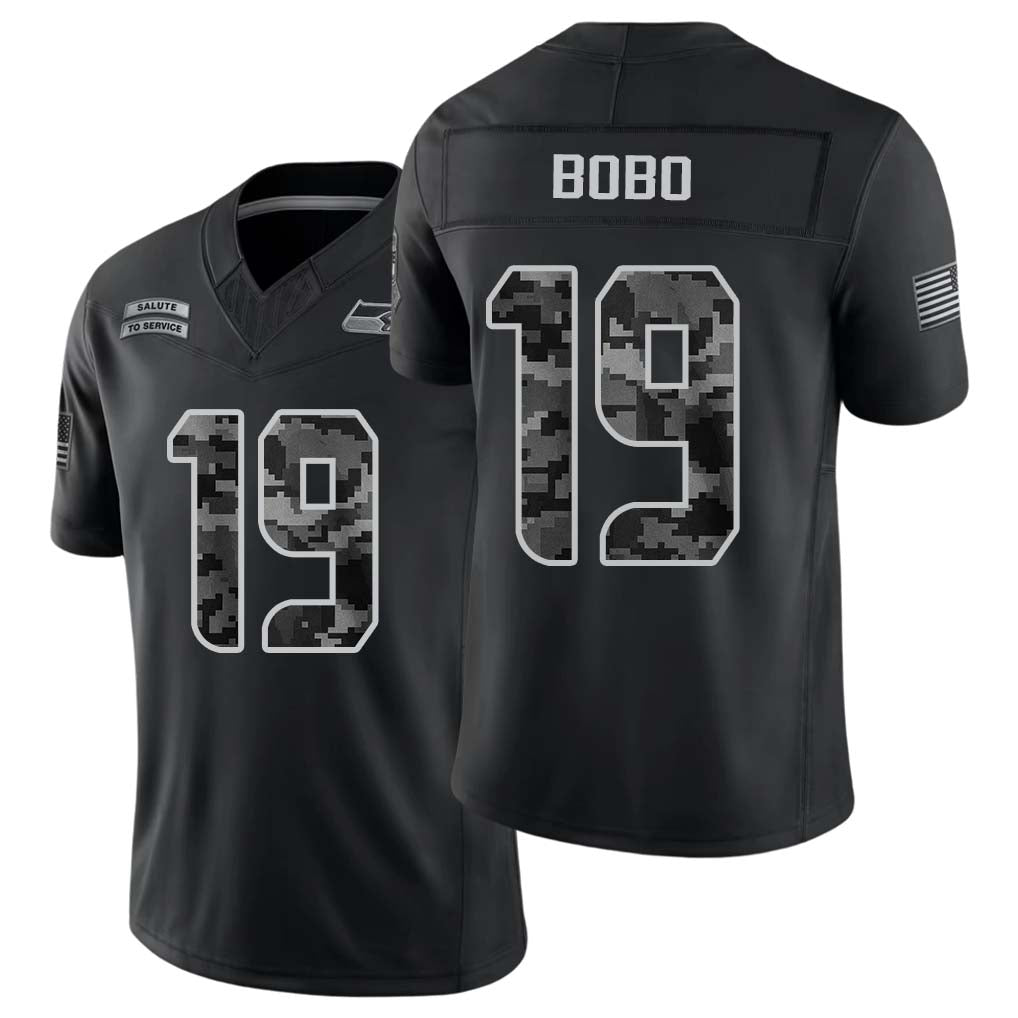 Seattle #19 Bobo Player Football V Neck Short Sleeve black Jersey Jake For Men Youth Women Gift