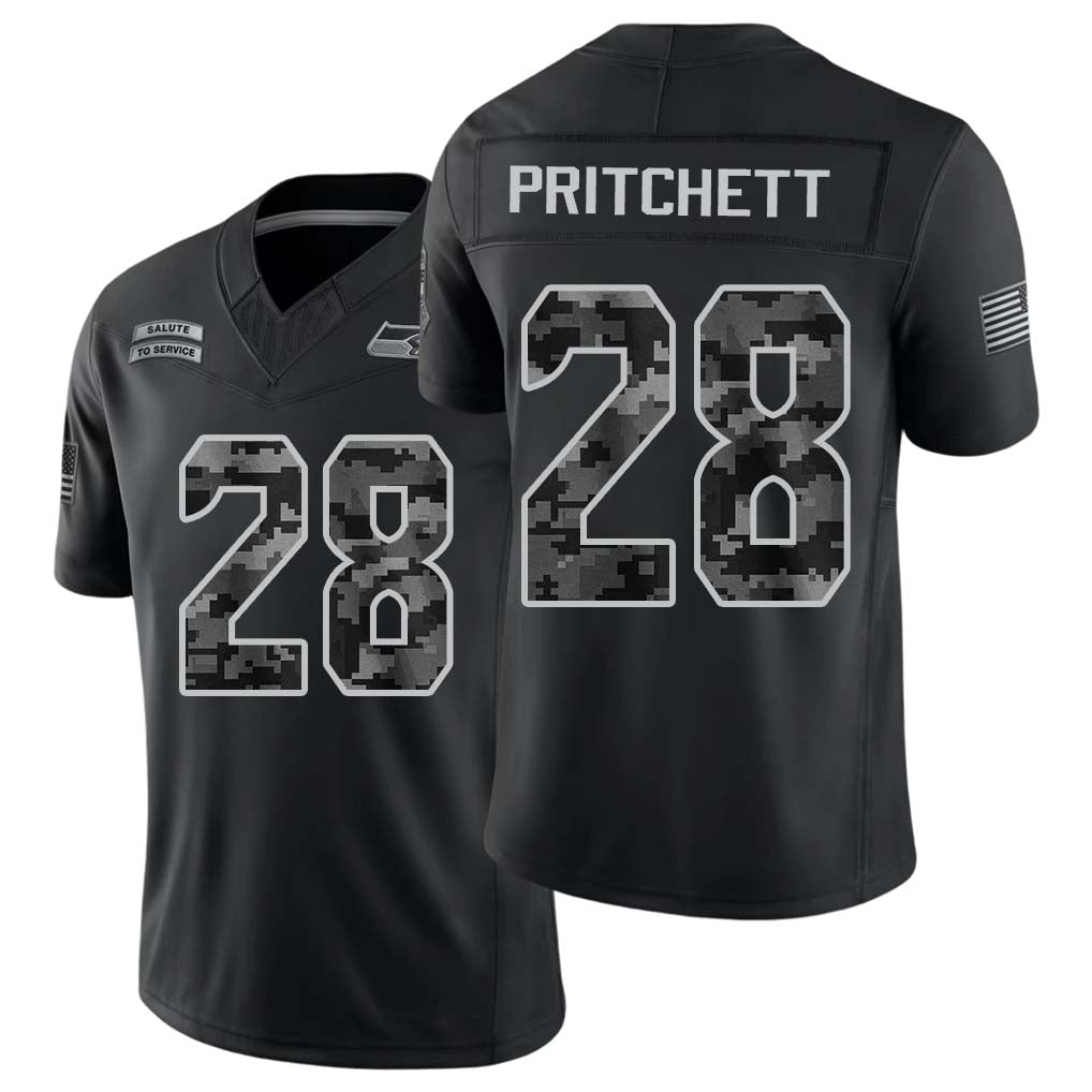 Seattle #28 Pritchett Player Football V Neck Short Sleeve black Jersey Nehemiah For Men Youth Women Gift