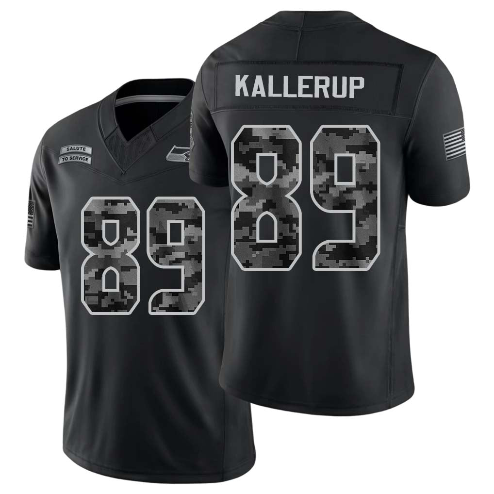 Seattle #89 Kallerup Player Football V Neck Short Sleeve black Jersey Nick For Men Youth Women Gift