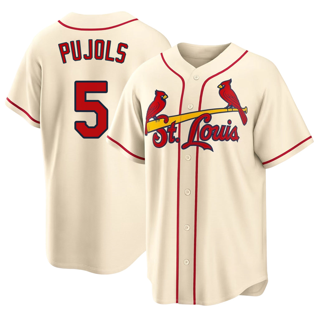 St. Louis #5 Pujols Player Baseball Short Sleeve Cream Jersey Albert For Men Women Youth Gift