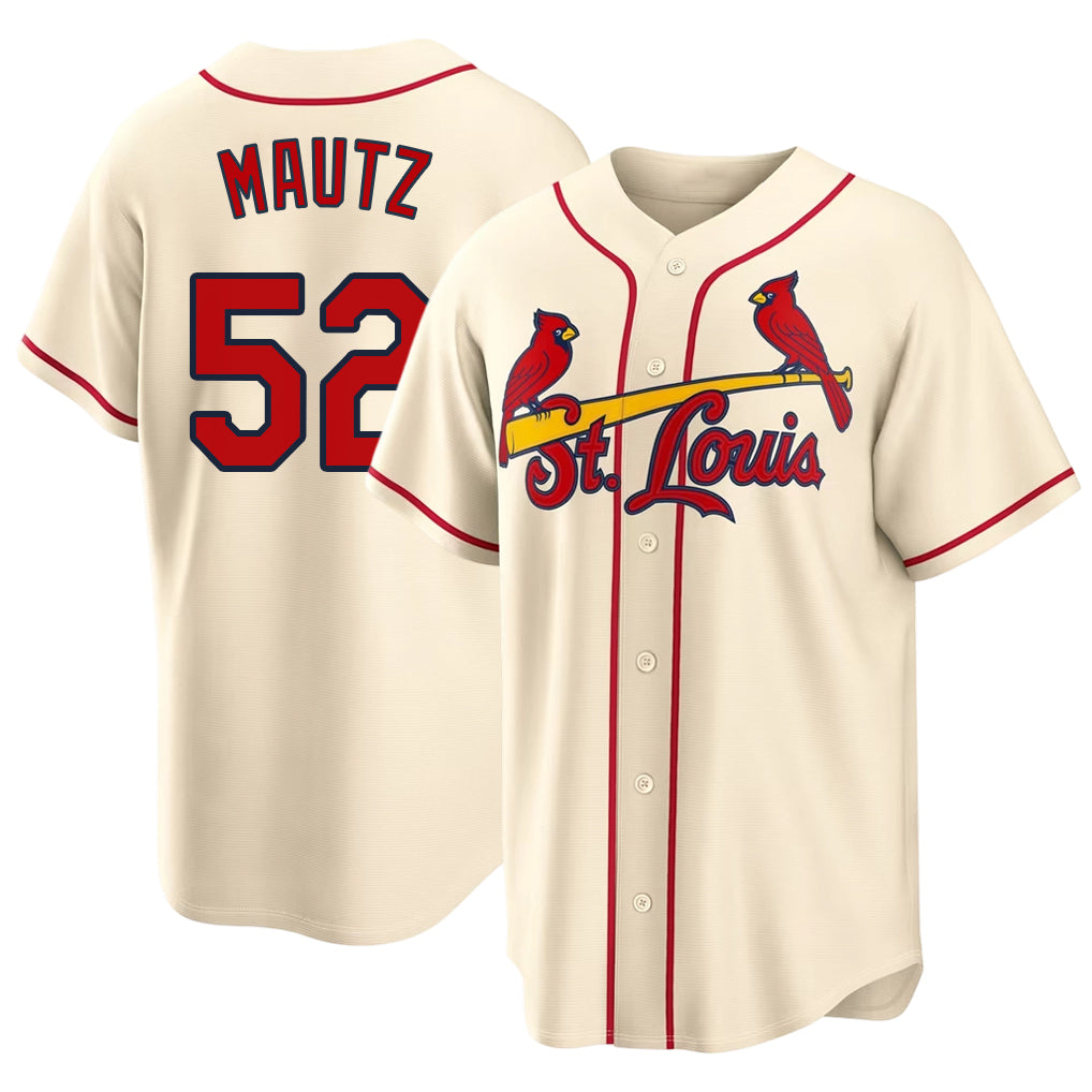 St. Louis #52 Mautz Player Baseball Short Sleeve Cream Jersey Brycen For Men Women Youth Gift