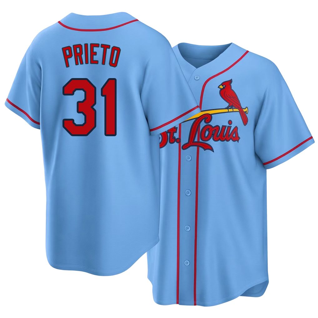 St. Louis #31 Prieto Player Baseball Short Sleeve Blue Jersey César For Men Women Youth Gift