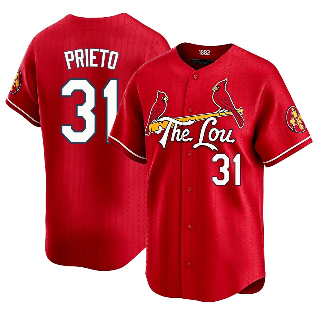 St. Louis #31 Prieto Player Baseball Short Sleeve Red Jersey César For Men Women Youth Gift