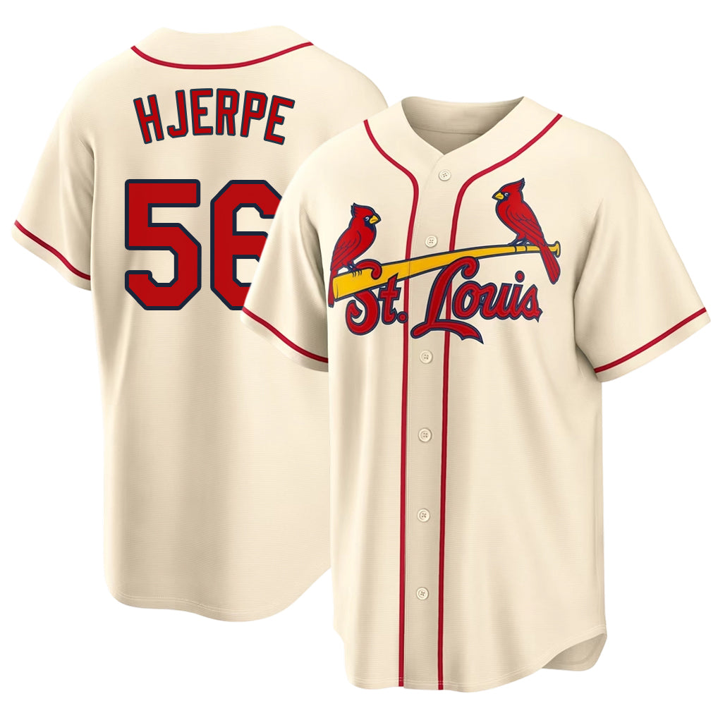 St. Louis #56 Hjerpe Player Baseball Short Sleeve Cream Jersey Cooper For Men Women Youth Gift