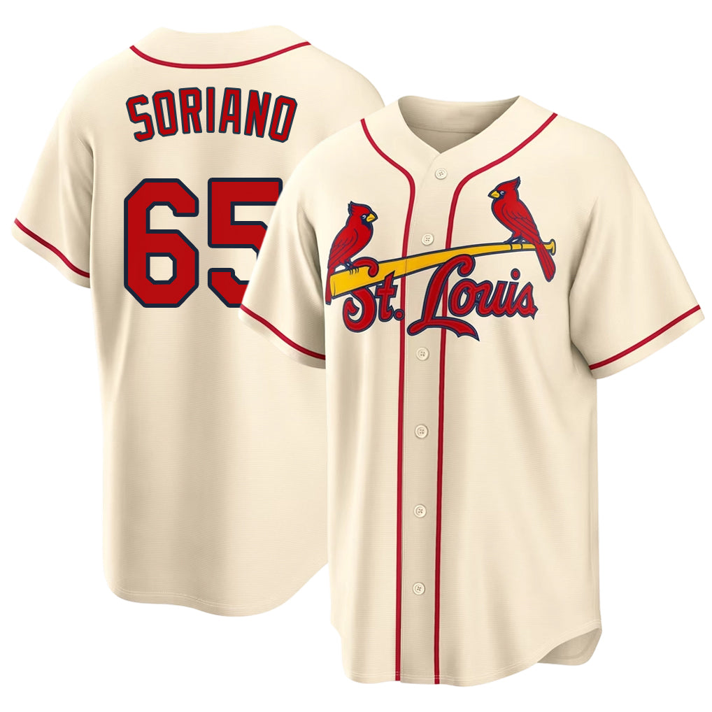 St. Louis #65 Soriano Player Baseball Short Sleeve Cream Jersey George For Men Women Youth Gift