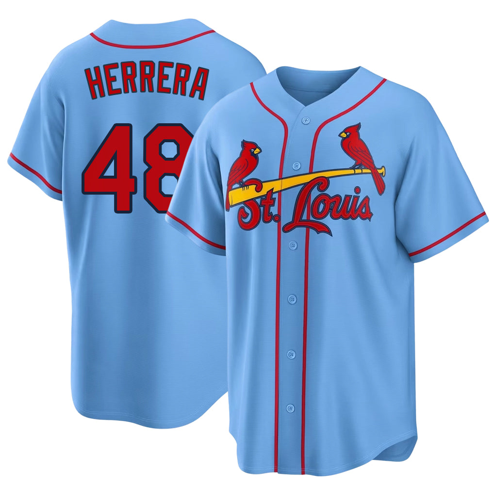 St. Louis #48 Herrera Player Baseball Short Sleeve Blue Jersey Iván For Men Women Youth Gift