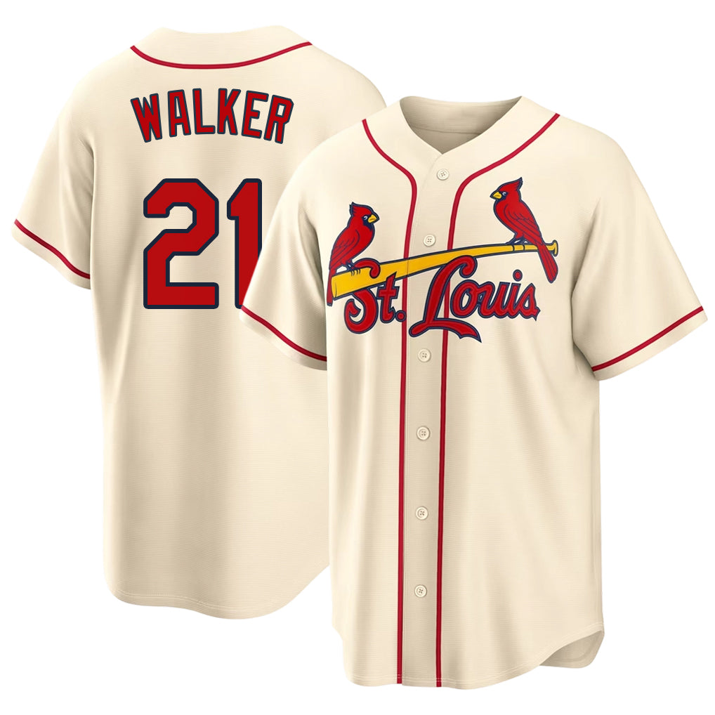 St. Louis #21 Walker Player Baseball Short Sleeve Cream Jersey Jordan For Men Women Youth Gift