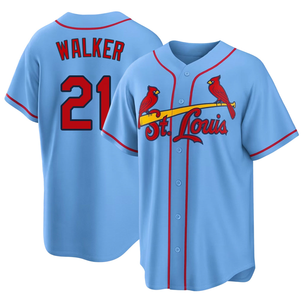 St. Louis #21 Walker Player Baseball Short Sleeve Blue Jersey Jordan For Men Women Youth Gift