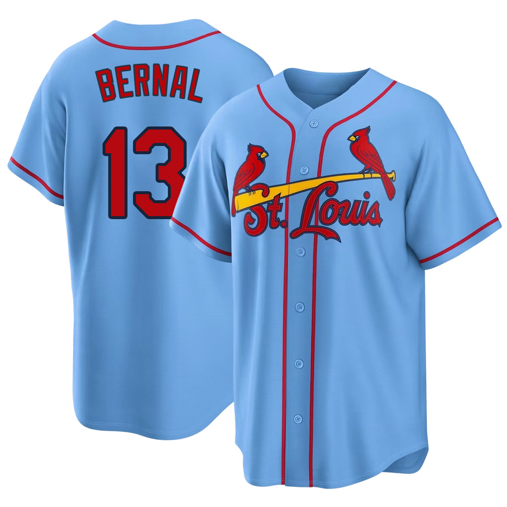 St. Louis #13 Bernal Player Baseball Short Sleeve Blue Jersey Leo For Men Women Youth Gift