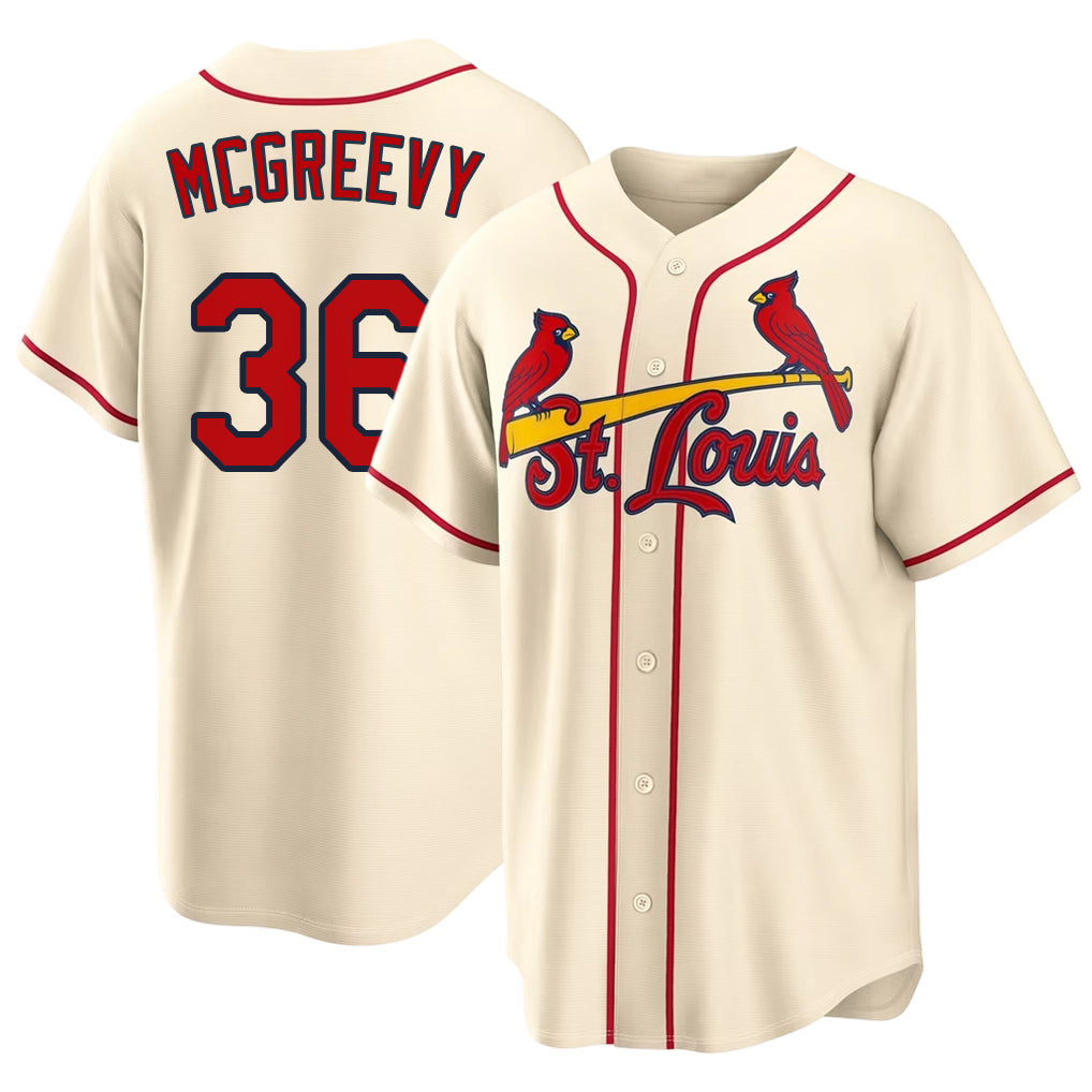 St. Louis #36 McGreevy Player Baseball Short Sleeve Cream Jersey Michael For Men Women Youth Gift
