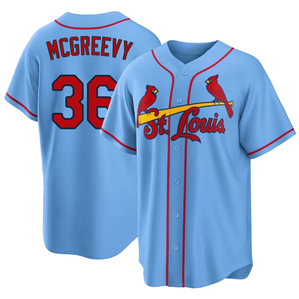 St. Louis #36 McGreevy Player Baseball Short Sleeve Blue Jersey Michael For Men Women Youth Gift