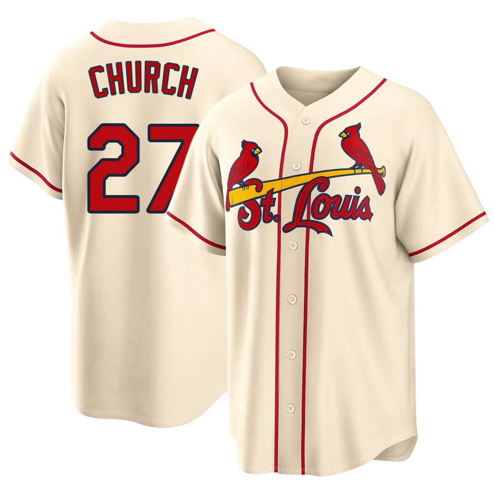 St. Louis #27 Church Player Baseball Short Sleeve Cream Jersey Nathan For Men Women Youth Gift