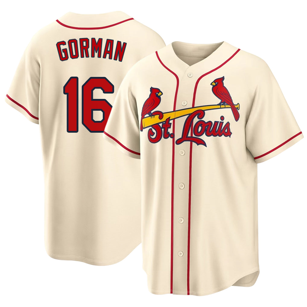 St. Louis #16 Gorman Player Baseball Short Sleeve Cream Jersey Nolan For Men Women Youth Gift
